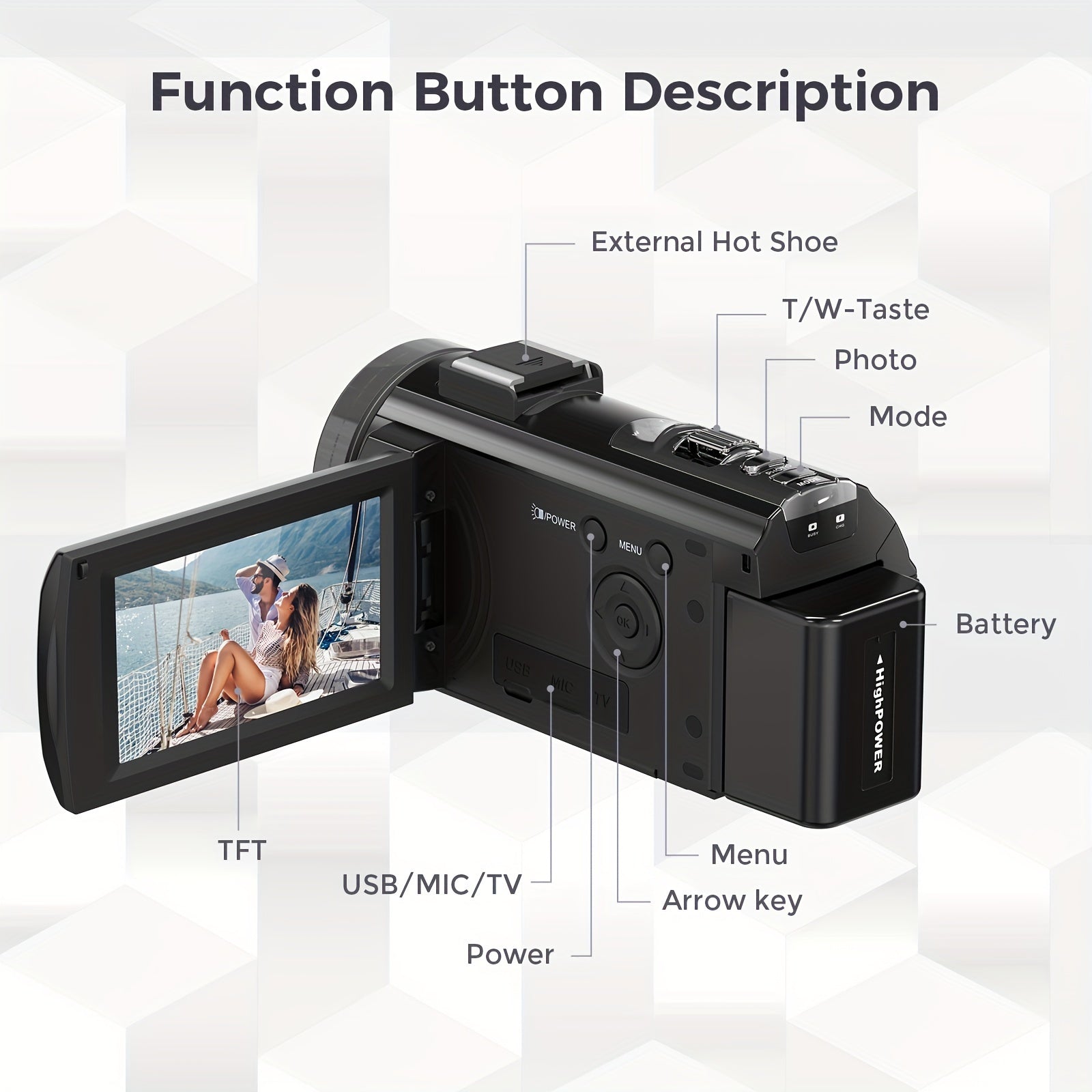 Digital Video Camera Camcorder with 270° Rotating Screen 16X Digital Zoom 1080i HD Video