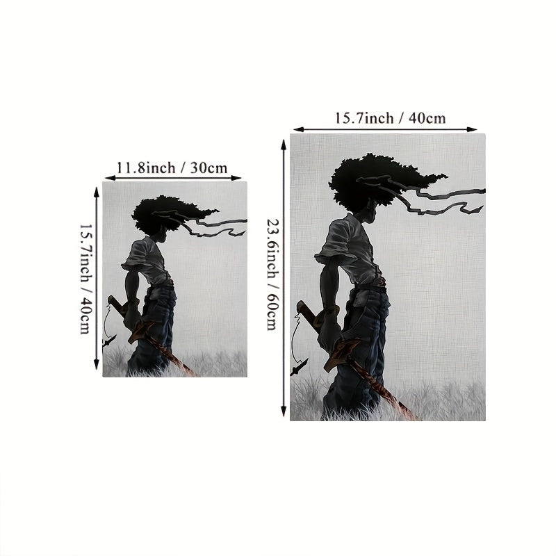 African Samurai Anime Wall Art Canvas Portrait Frameless Room Decor