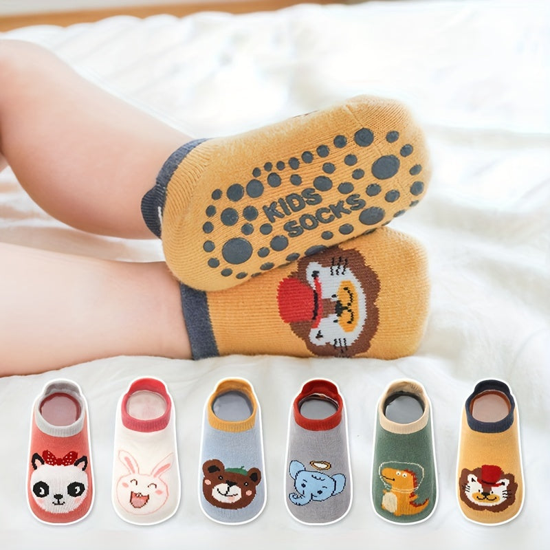 Baby Boys Socks 6 Pairs Non-Slip Cotton Cartoon Animal Toddler Ankle Socks