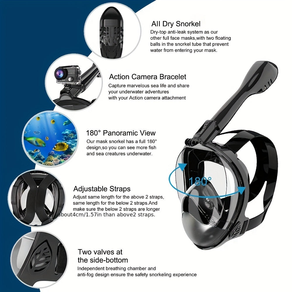 Kattalar uchun Silikon Snorkeling maskasi 180° panoramik ko‘rinish, suv o'tkazmaydigan, anti-fog, qora