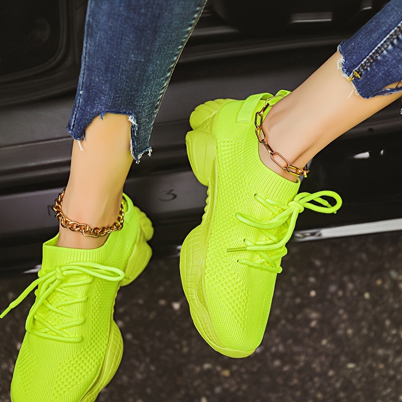 Women's Solid Color Platform Sneakers Breathable Lace-Up Running Shoes Plus Size