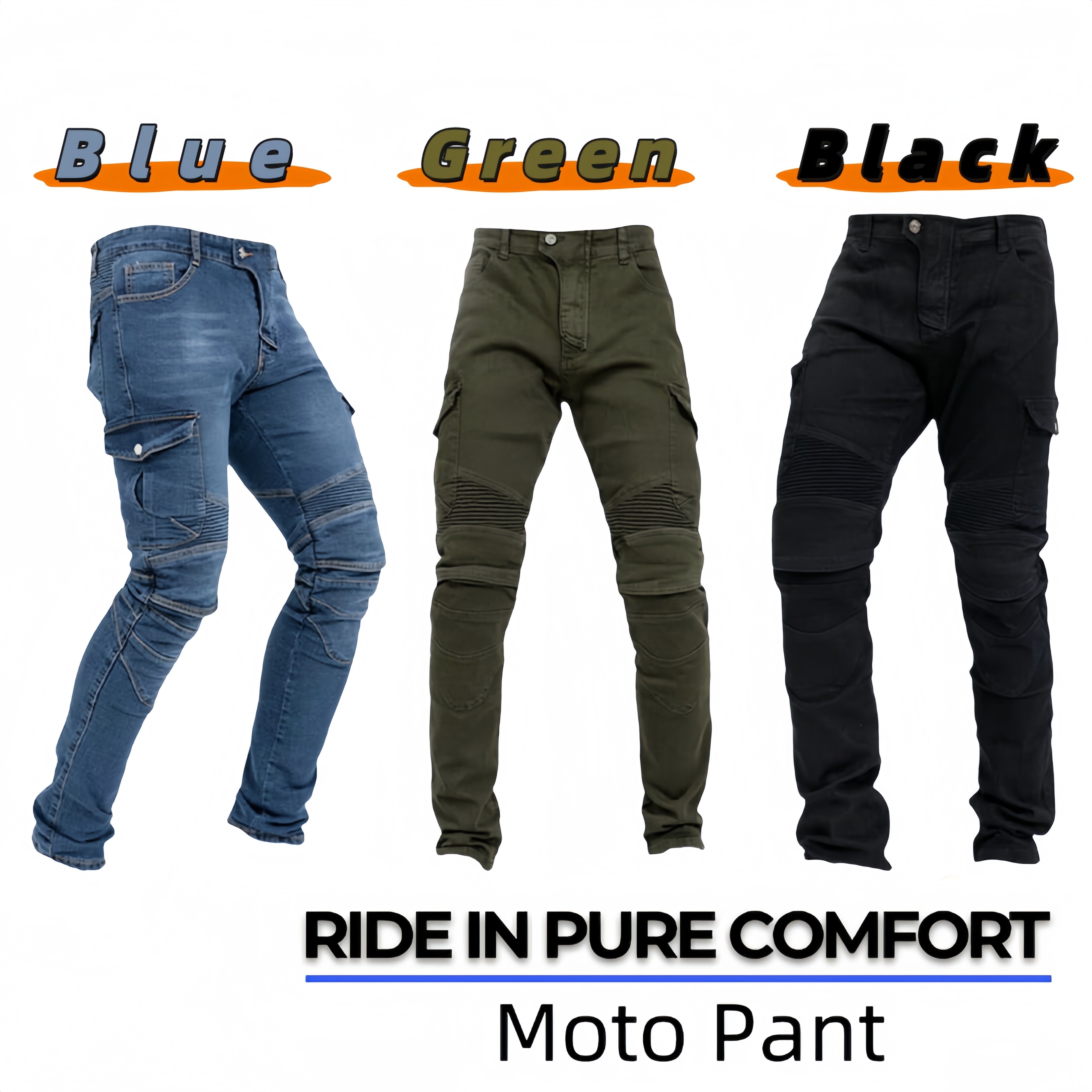 Men's Motorcycle Pants Breathable Cotton Blend Removable Padding Multi-Pocket Blue Green Black