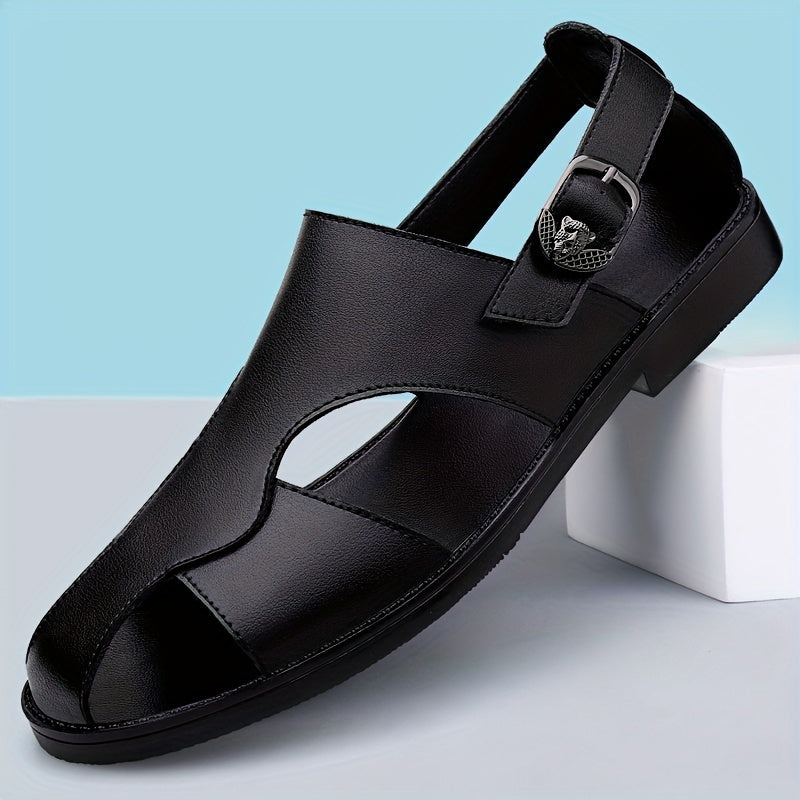 Men's Non-Slip Leather Sandals with Rubber Sole for Summer Casual Wear