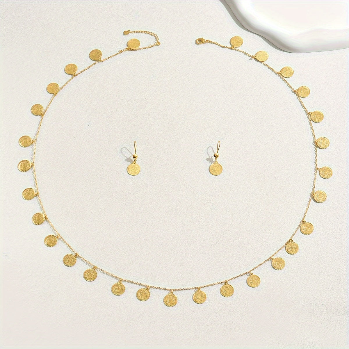 Women Gold Coin Jewelry Set with Long Necklace and Earrings for Ramadan