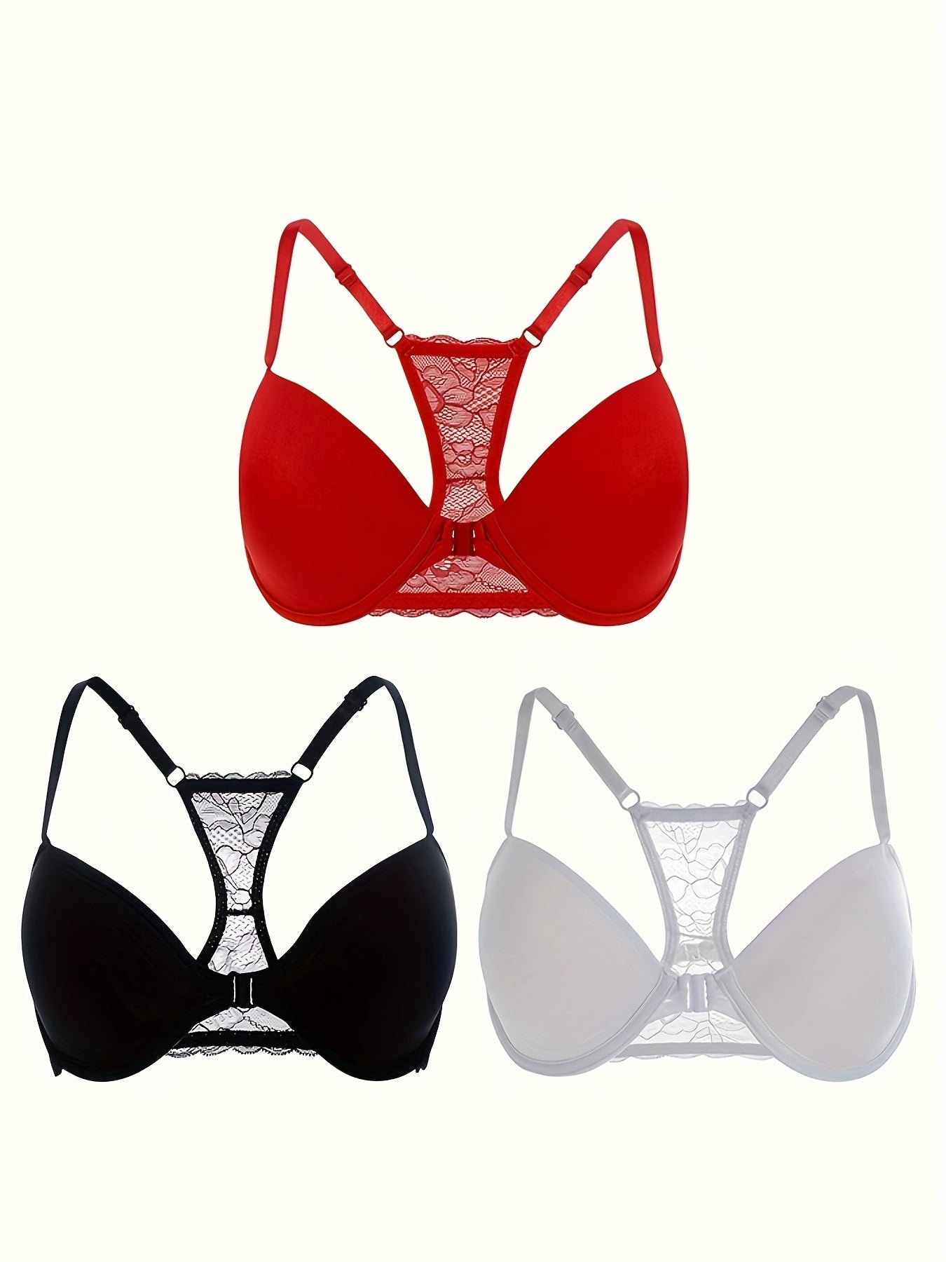 Women's Lace Push Up Bras with Front Buckle, Comfortable Breathable Lingerie