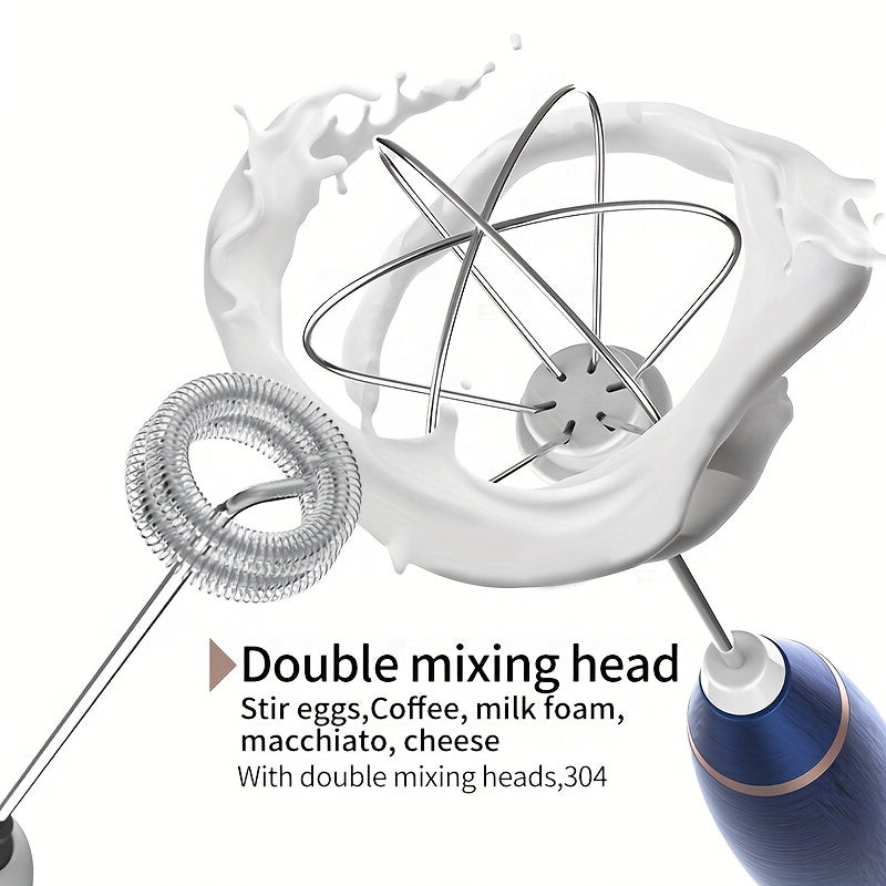 Electric Milk Frother Handheld with 3-Speed Adjustable USB Rechargeable and Stainless Steel Whisks