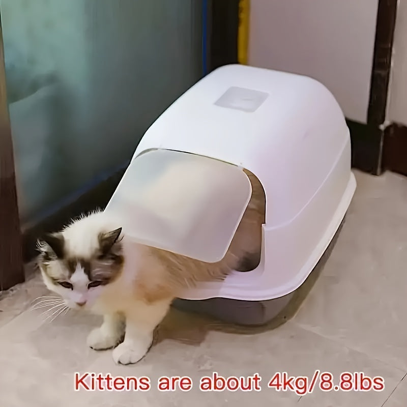 Enclosed Cat Litter Box with Scoop Leak-Proof Odor-Control Small to Medium Cats White Gray 45cm
