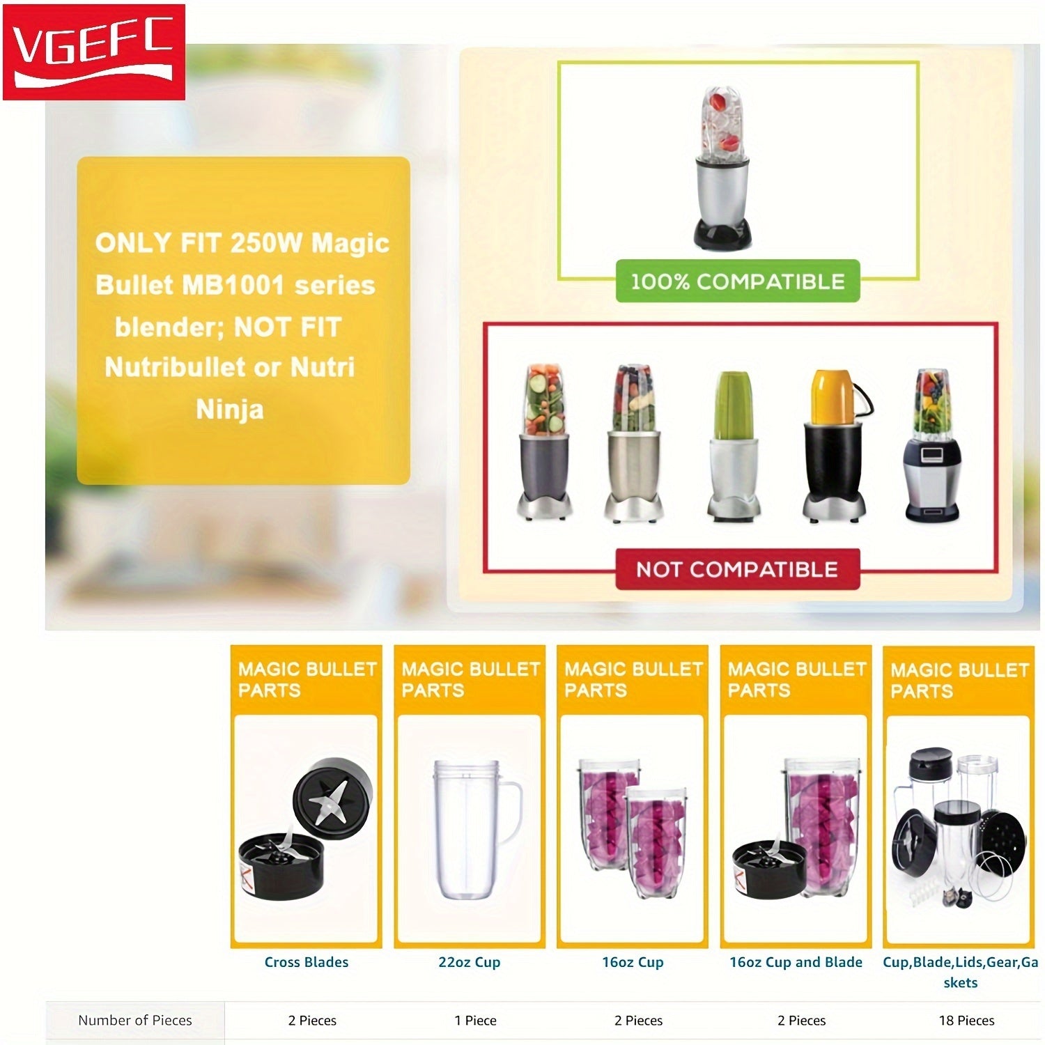 2-Pack Replacement Cross Blades and 16oz Cups for Magic Bullet Blender