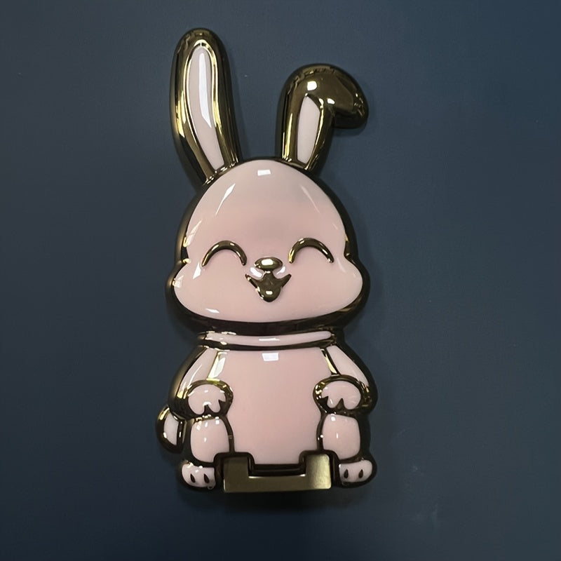 Waterproof Foldable ABS Phone Stand with Adjustable Cartoon Bunny Design for Smartphones and Tablets