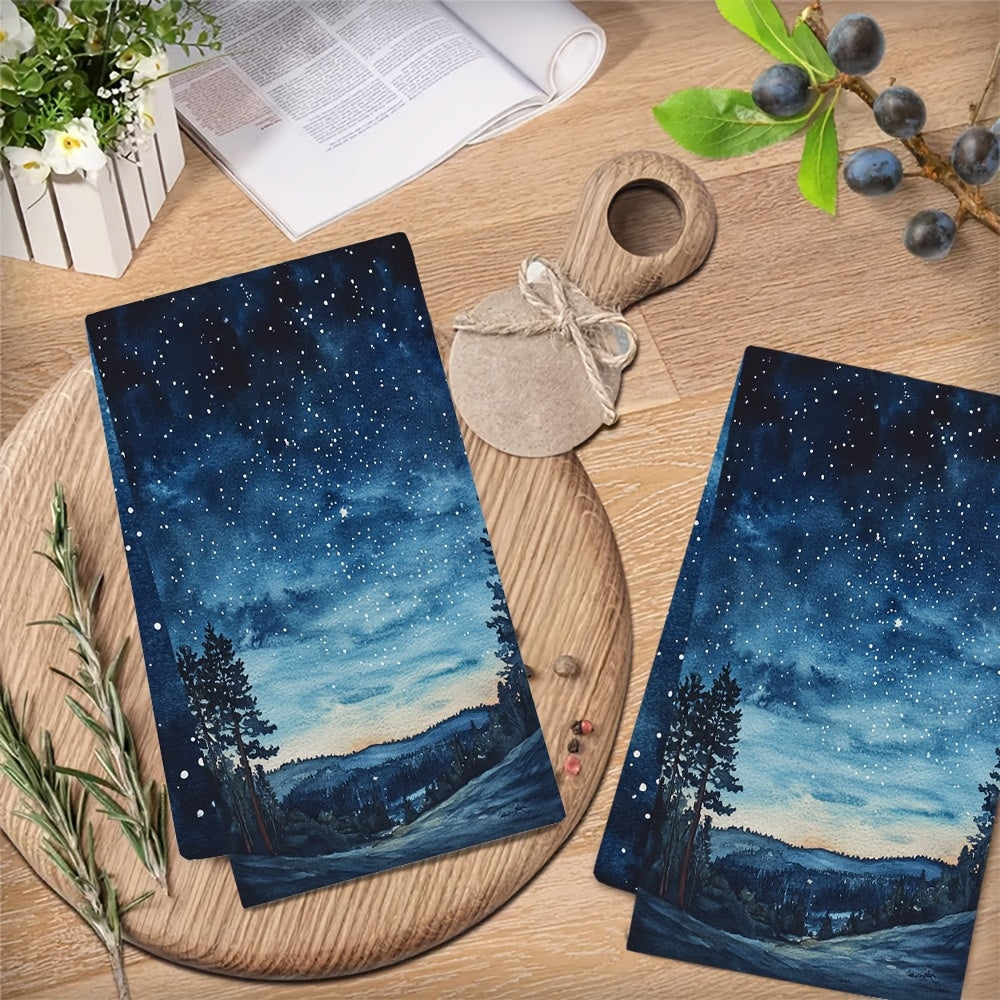 Set of 2 Starry Night Kitchen Towels Ultra Absorbent 40x60 cm Dish Drying