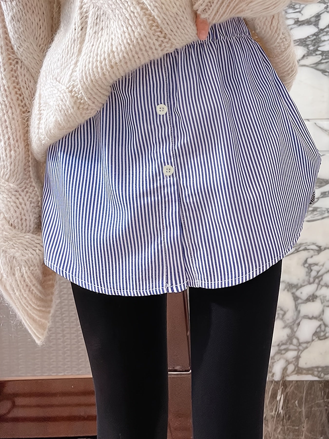 Women's All-Season Sleeveless Top Blue White Striped Non-Stretch Fabric