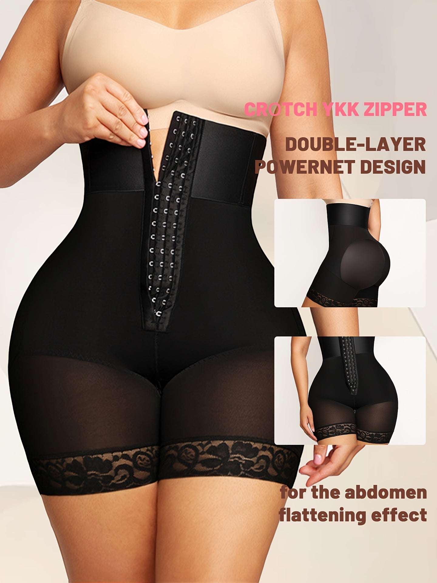 High Waisted Lace Shapewear Shorts for Women Breathable Slimming Underwear Solid Color