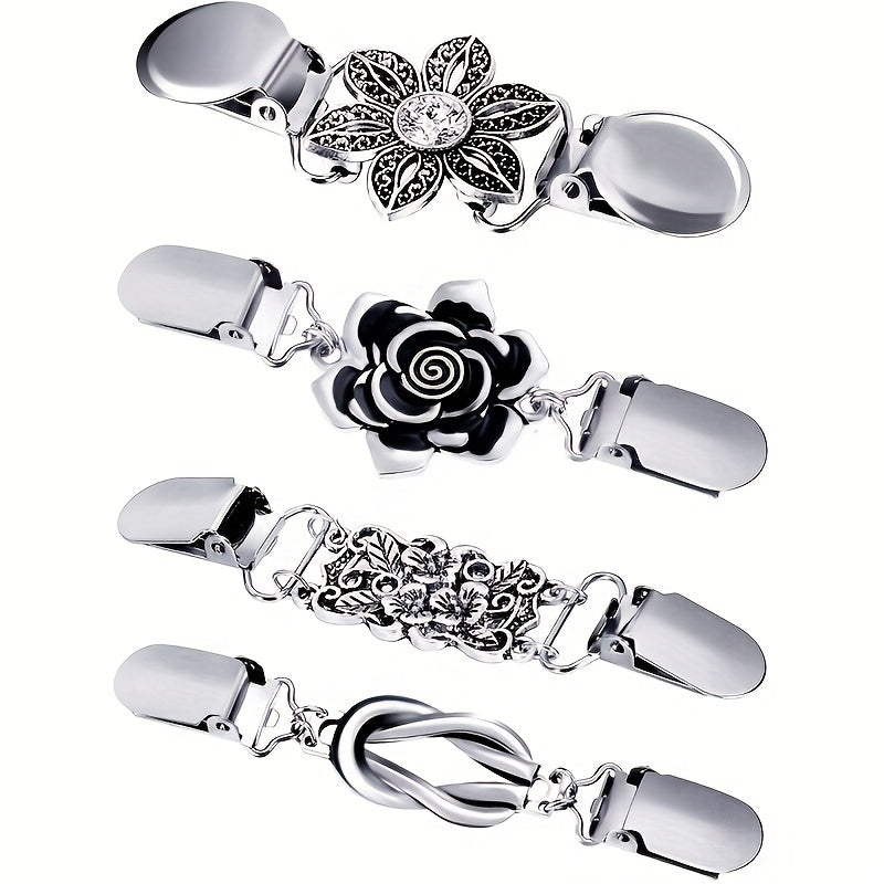 4 ta Vintage Sviter Kliplari - Ayollar uchun Yuqorilar, Kiyimlar, Sharf va Sviterlar uchun Zamonaviy Gul Naqshli Kliplar