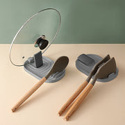 Foldable Kitchen Pot Lid Holder with Spoon Rack and Heat-Resistant Mat