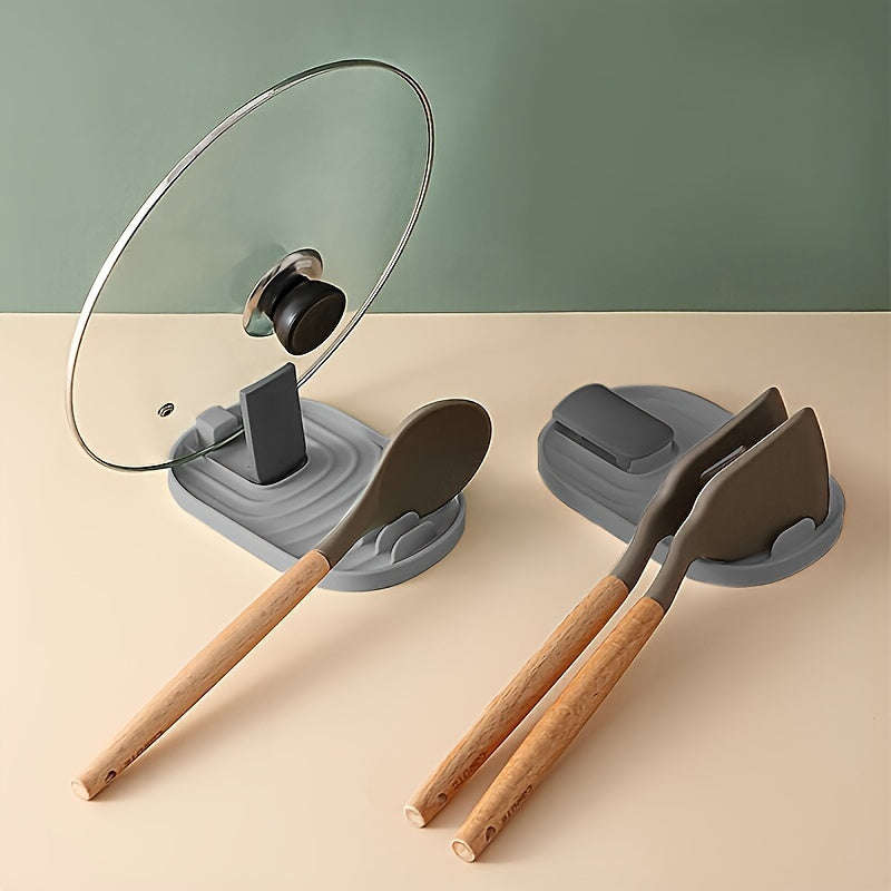 Foldable Kitchen Pot Lid Holder with Spoon Rack and Heat-Resistant Mat