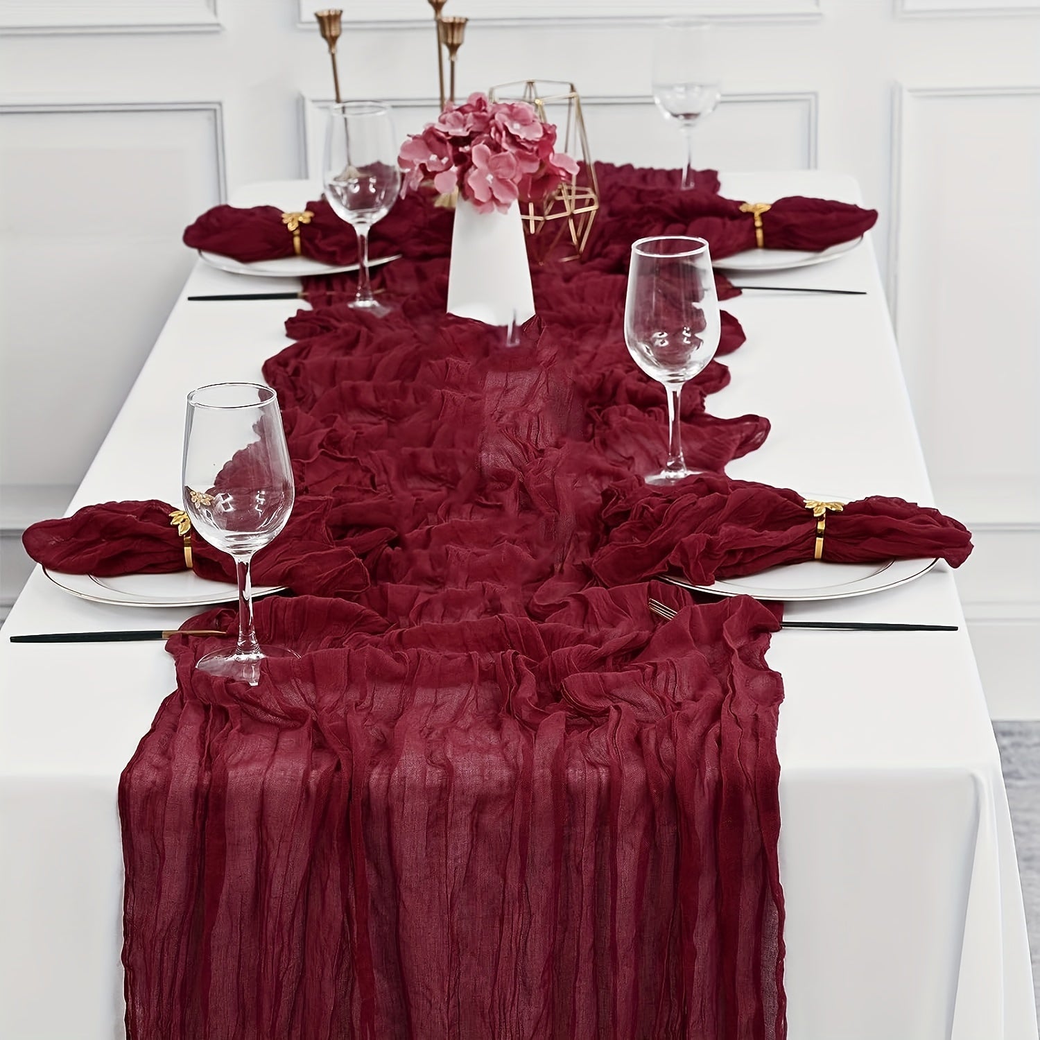 Wrinkled Cheesecloth Table Runner Bohemian Chic Wedding Party Decor