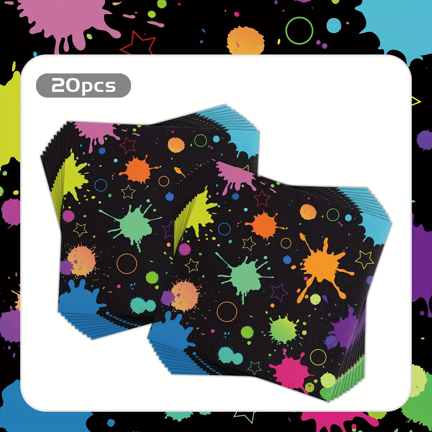 Rainbow Neon Glow Party Napkins Disposable Paper for Birthday, Festival, Soccer