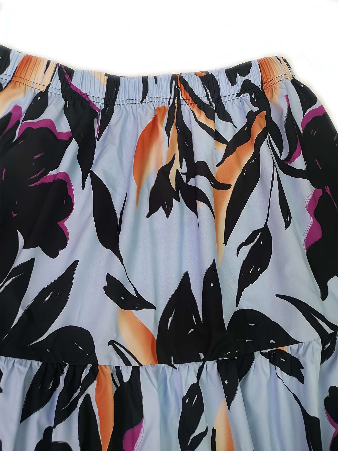 Falda de tamaño grande con estampado tropical en capas, con cintura elástica, ropa de vacaciones