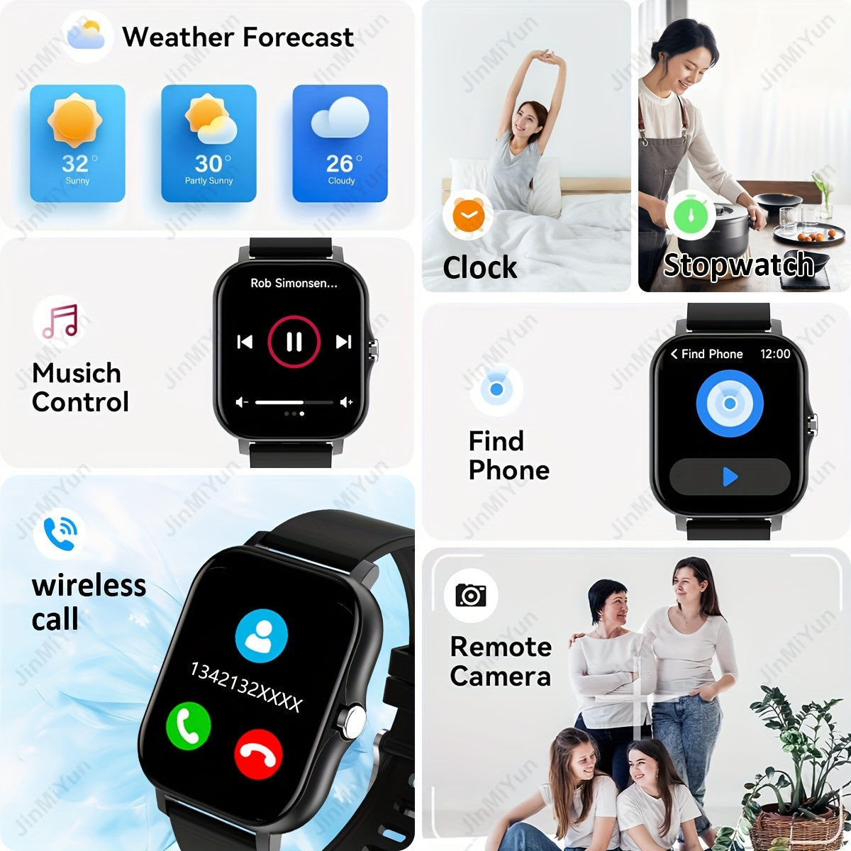 Full-Screen Touch Sports Smartwatch Pink Black 4.65cm Wireless 5.0 Multi-Sport
