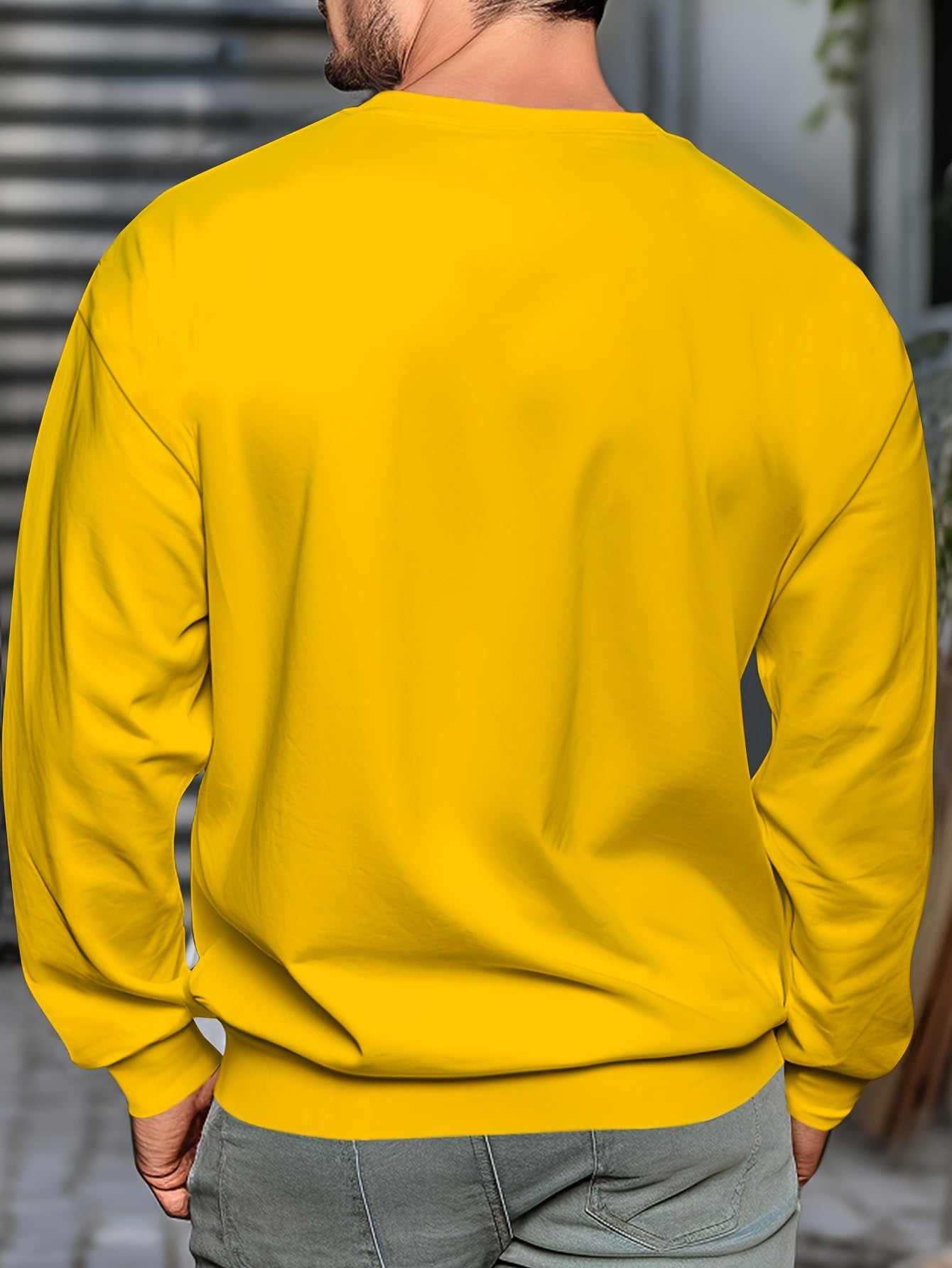 Men's Polyester Crew Neck Sweatshirt with Letter Print for Outdoor Sports in Spring and Autumn