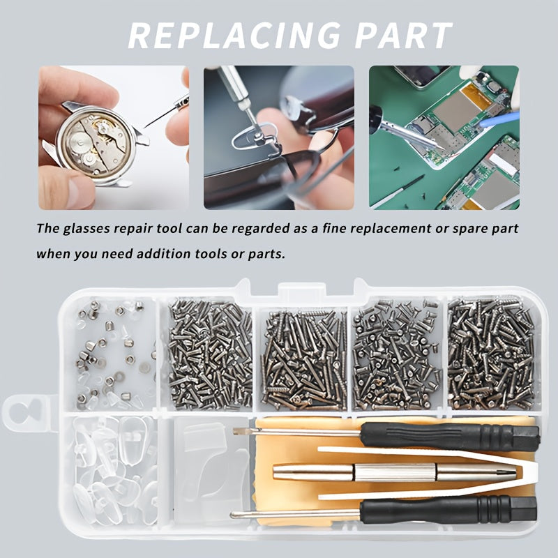 Eyeglasses Repair Kit with Screws Screwdrivers Tweezers Mirror Cloth and Anti-Slip Sleeve for Glasses and Watches