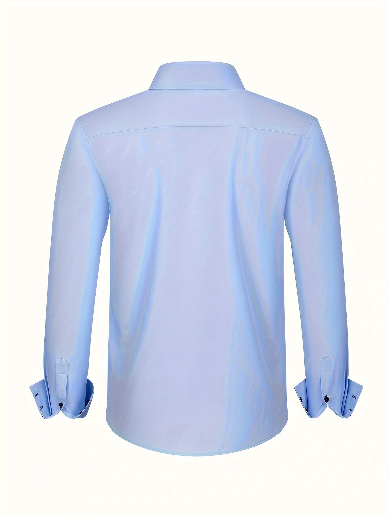 Men's Light Blue Double-Breasted Dress Shirt for Formal Occasions Spring Fall Stretchable Polyester