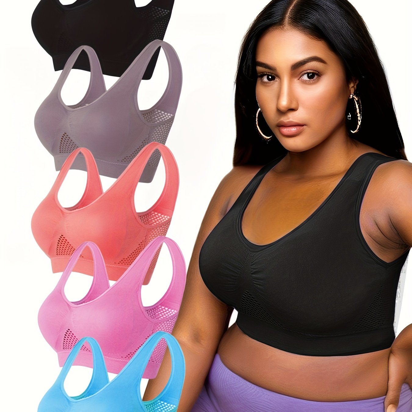 Women’s Seamless Plus Size Bras with Removable Pads Pack of 5