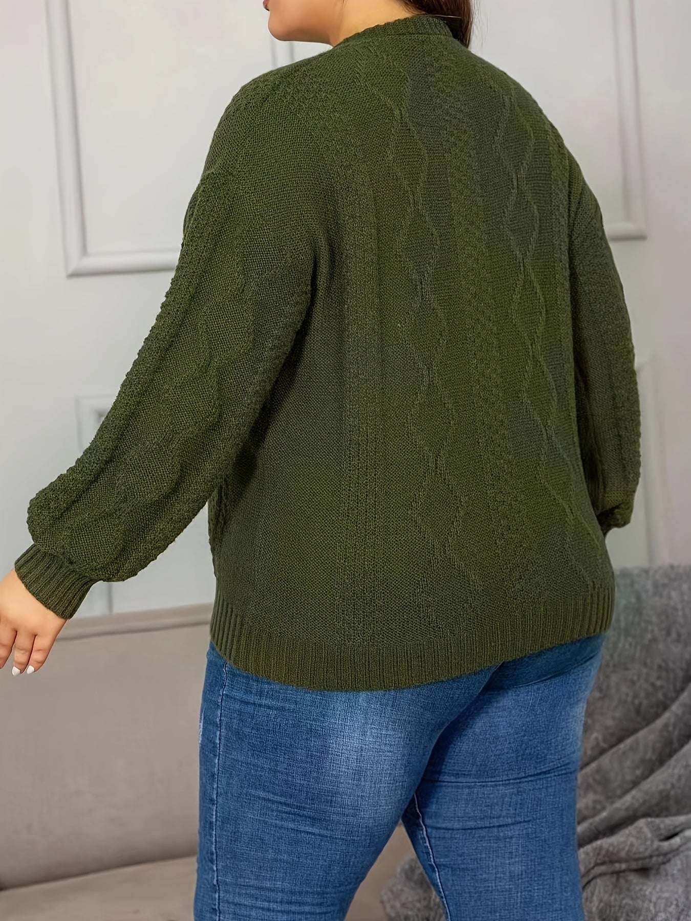 Plus o'lchamli gul naqshli trikotaj kardigan ayollar uchun uzun sleeve kuz qish oddiy