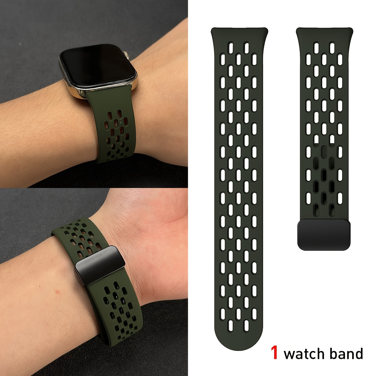 Silicone Watch Strap Breathable Multi-Hole Magnetic Folding for Fitness Tracker
