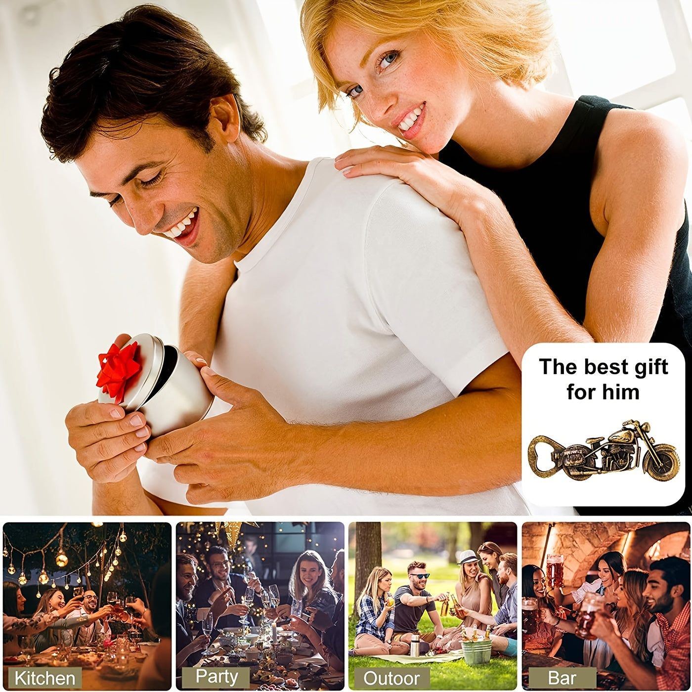 Golden Motorcycle Bottle Opener for Beer Lovers Men 5x2 Inches