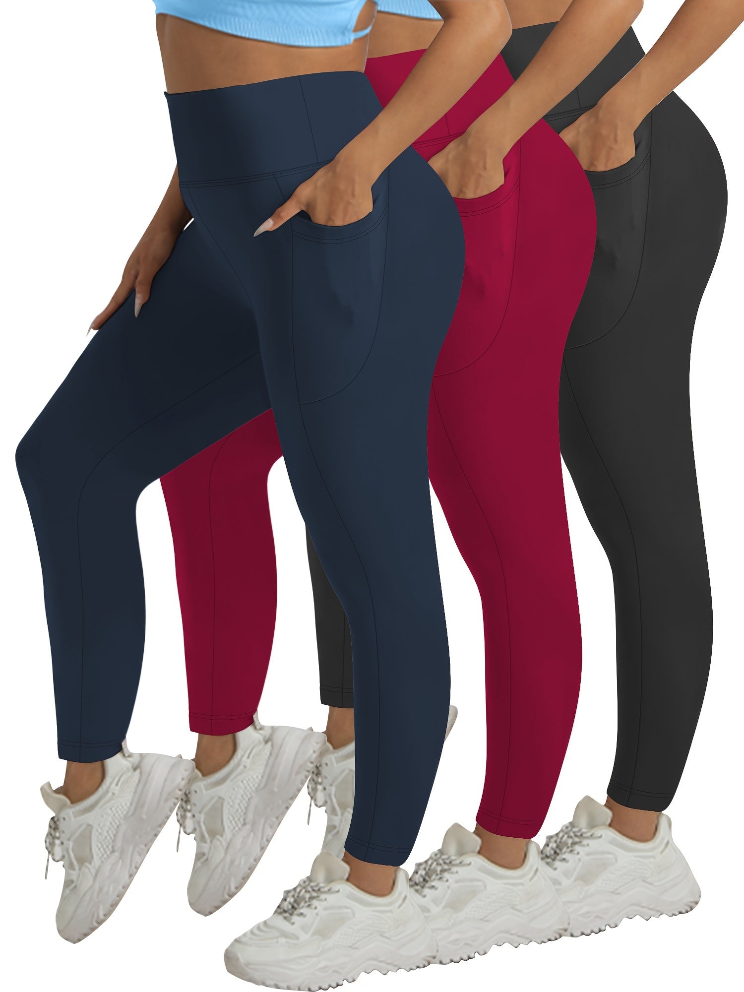 Women's Plus Size Tummy Control Workout Leggings with Pockets High Waist