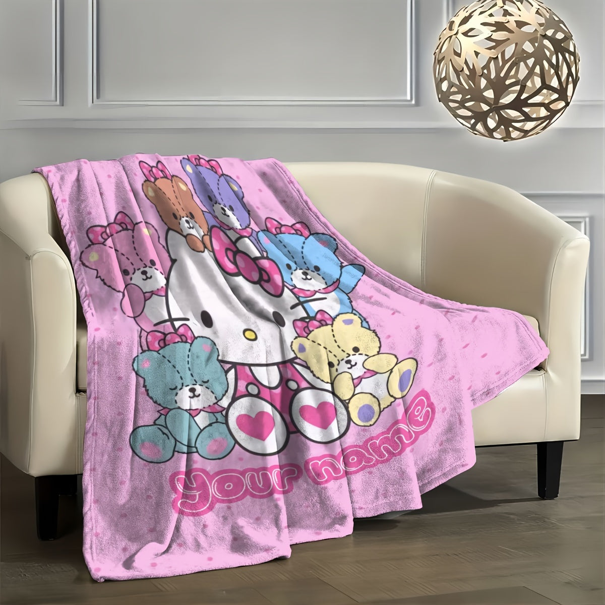 Personalized Hello Kitty Cartoon Flannel Blanket Soft Cozy Throw for Kids and Adults