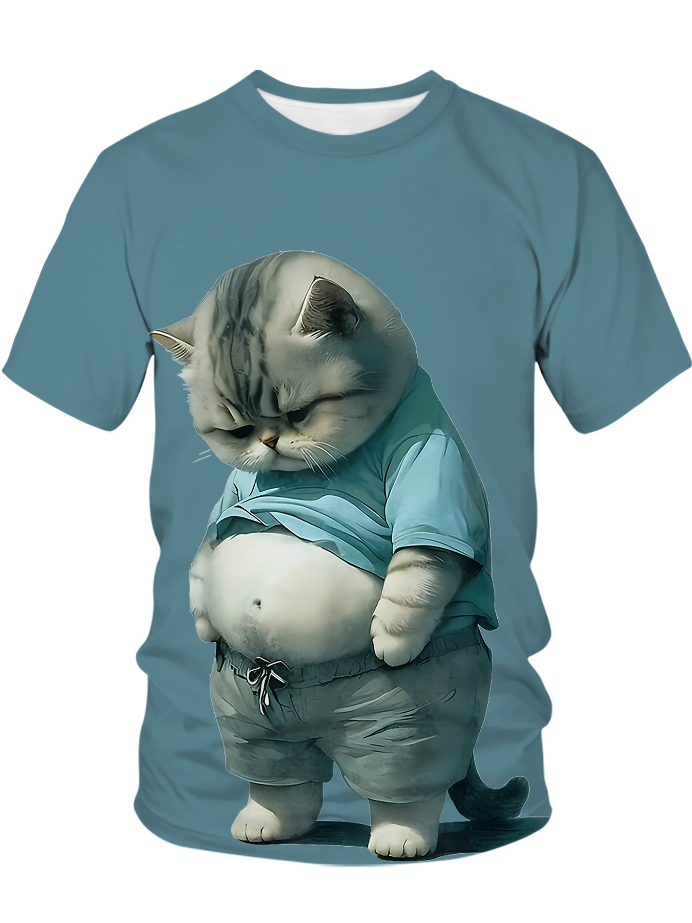 Большой размер синий кот 3D принт Oversized футболка повседневная короткий рукав