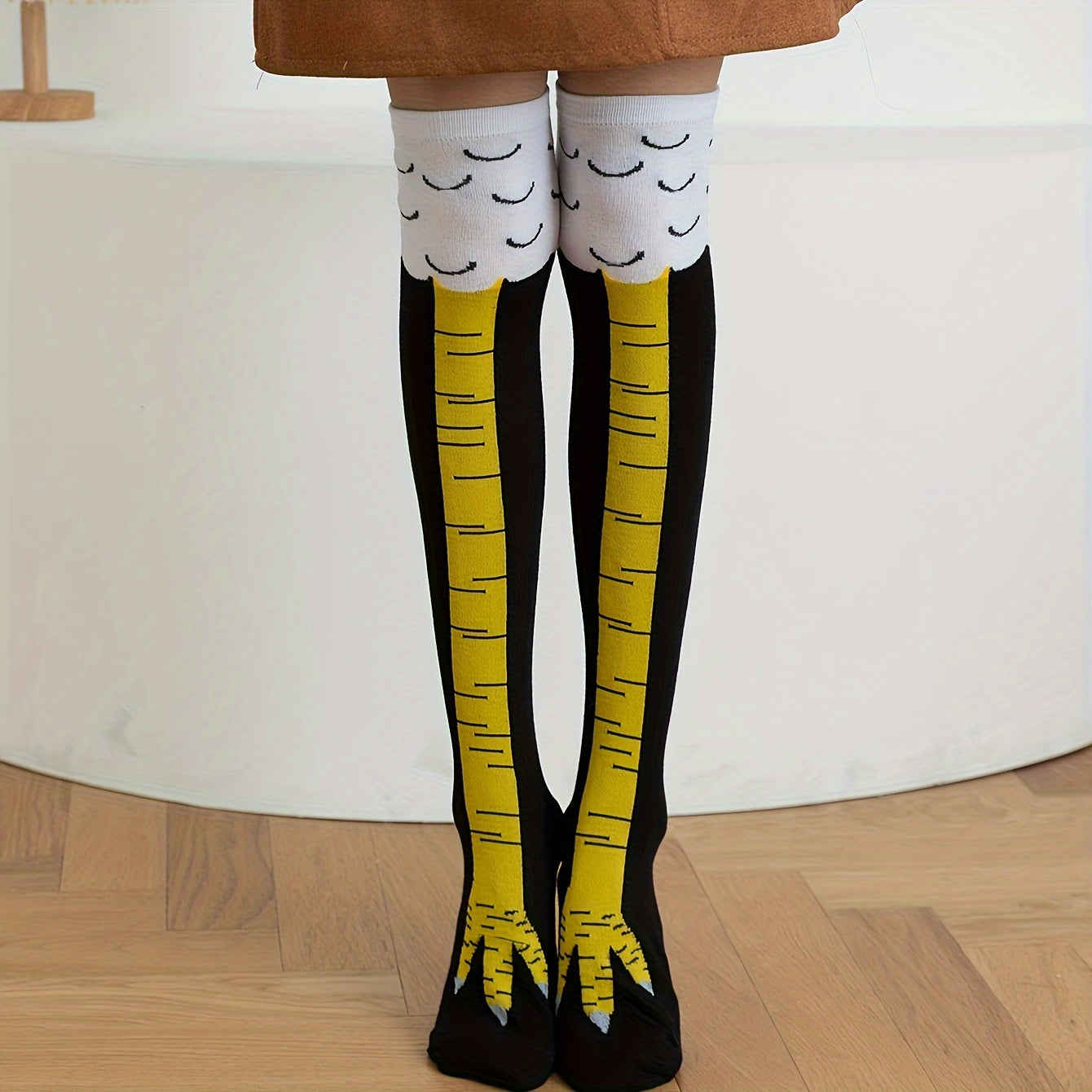 Women's Striped Polyester Chicken Feet Thigh-High Socks for Cosplay