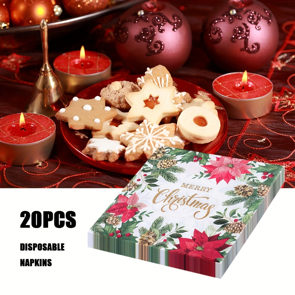 20 Christmas Disposable Paper Placemats with "Merry Christmas" Message Floral Print Square Shape