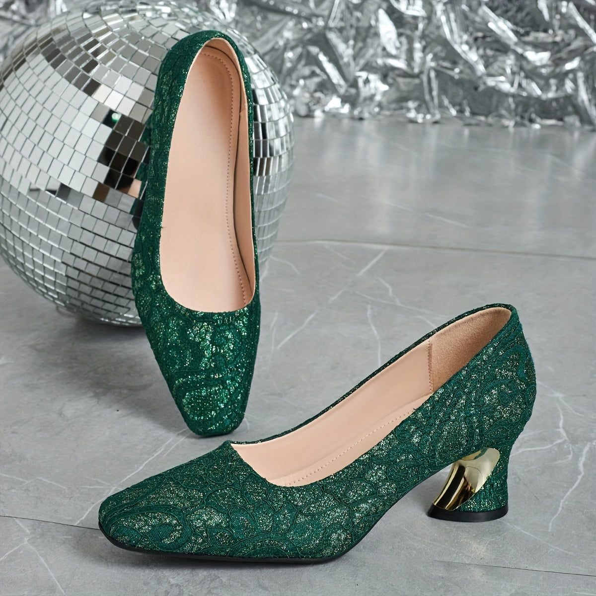 Women's Square Toe Stiletto Pump with Fabric Upper and TPU Sole