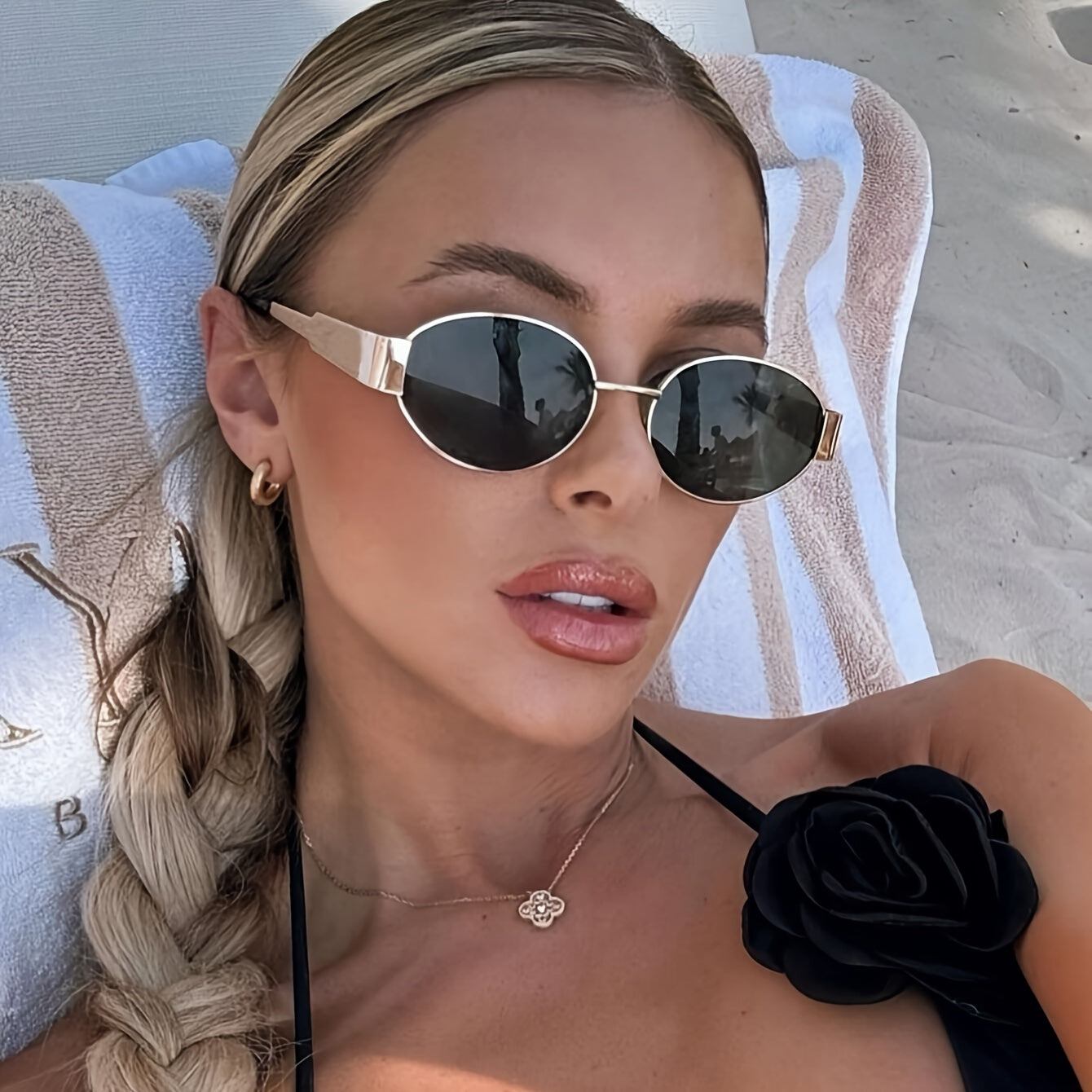 Women's Oval Fashion Glasses 1/2pcs Iron Frame with Golden Accents Polycarbonate Lenses Stylish Durable Accessories