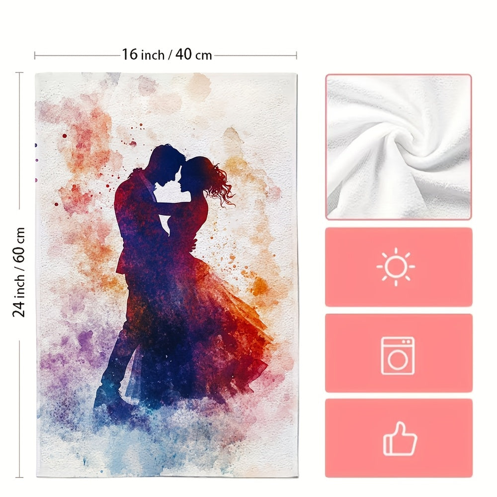 Set of 2 Ultra Soft Kitchen Towels Watercolor Lovers Dancing 16x24 Inches