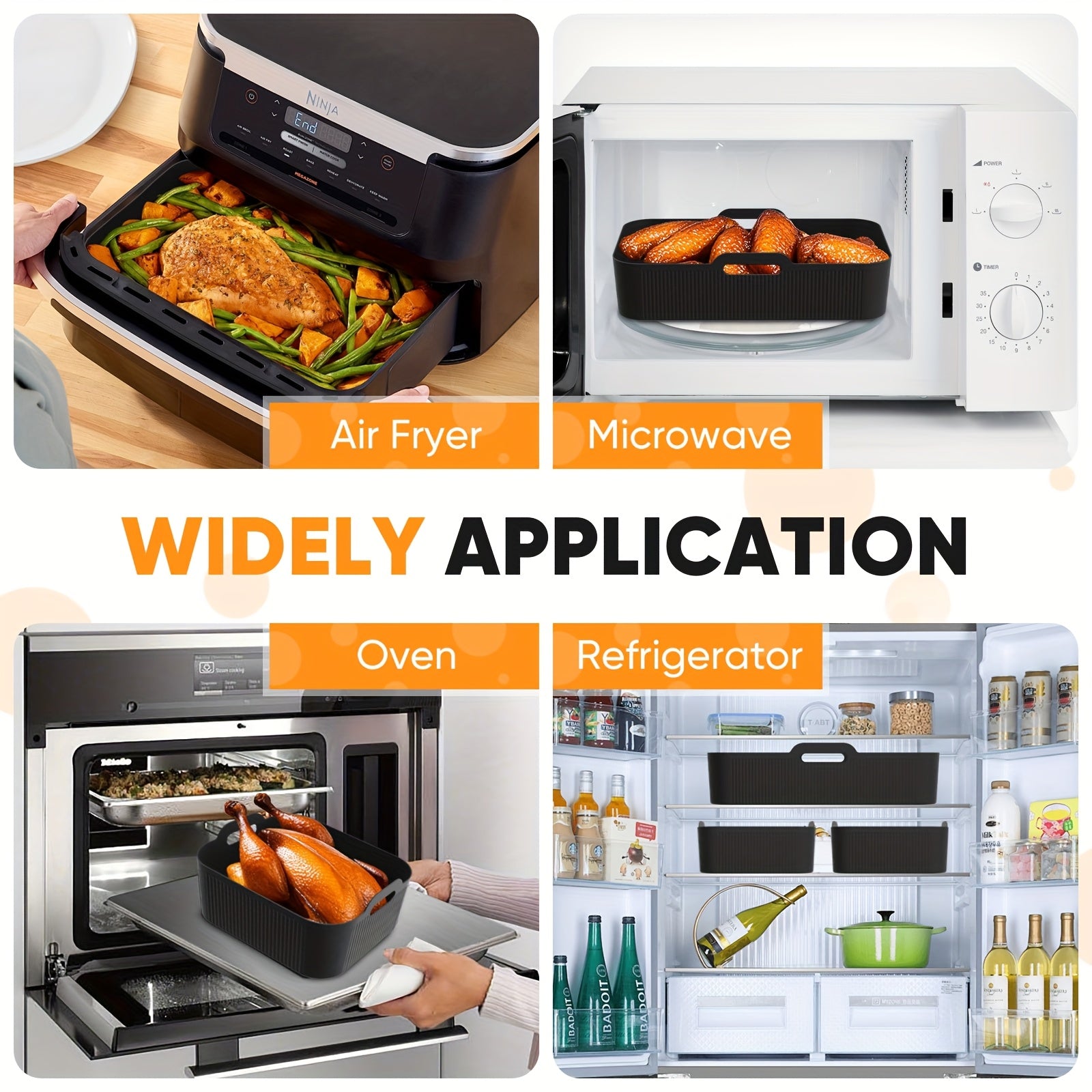 3 ta issiqlikka chidamli qayta ishlatiladigan silikon qoplamalar to'plami, havo fritözlari, pechlar va bug'li idishlar uchun