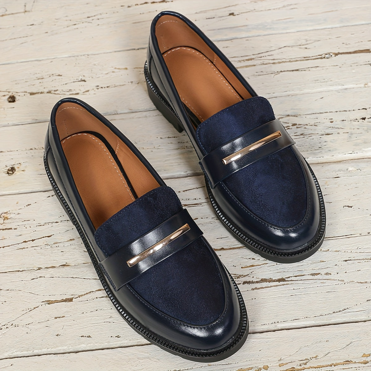 Women's Navy Blue Slip-On Loafers - Comfortable Casual Dress Shoes