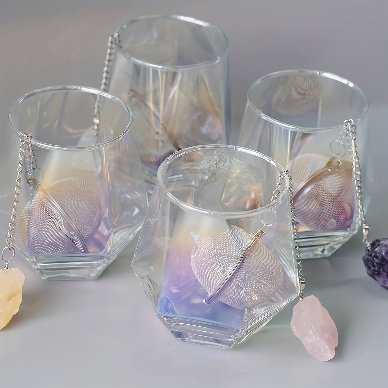 Filtro de té de acero inoxidable con piedra de cristal natural