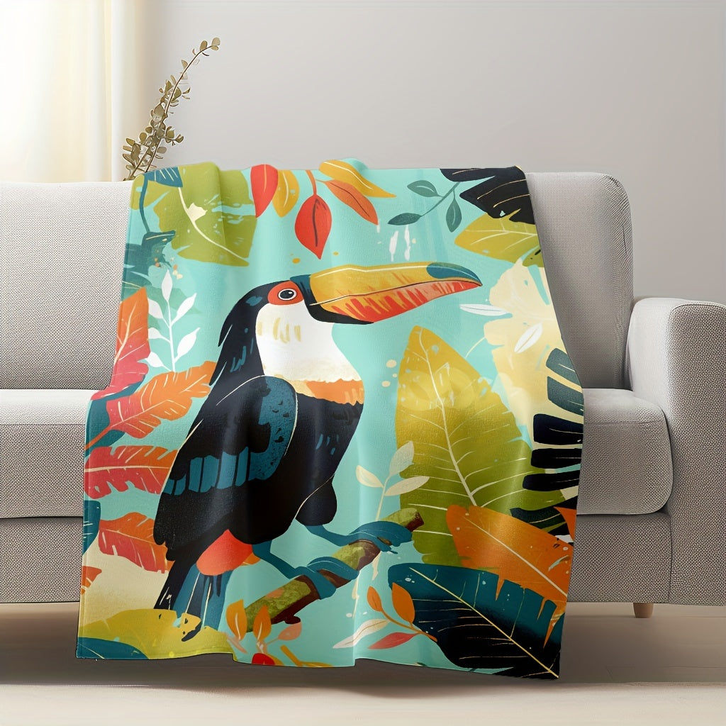 Lightweight Plush Flannel Blanket with Tropical Toucan Design for Home and Travel