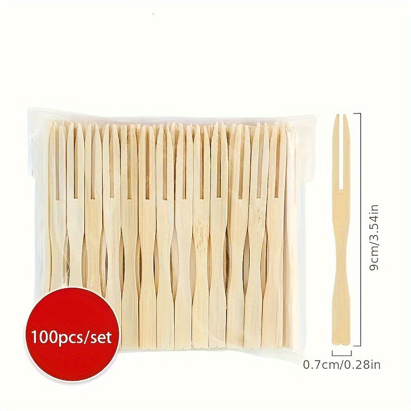 Set of 100 Bamboo Heart-Shaped Fruit Forks Disposable Wooden Picks for Parties