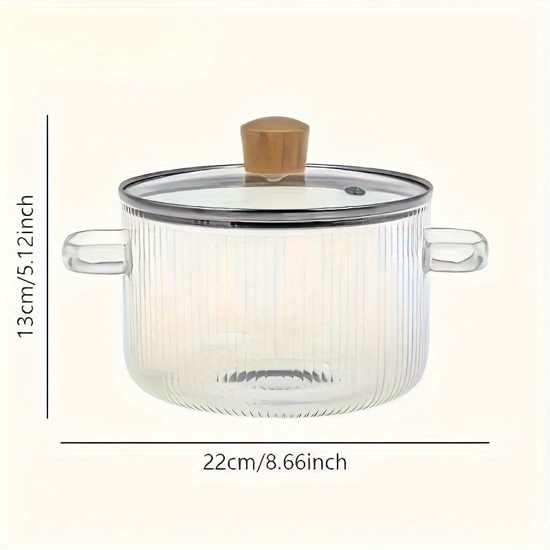Glass Cooking Pot with Lid 1.6L Borosilicate Heat-Resistant Stove Top Kitchenware