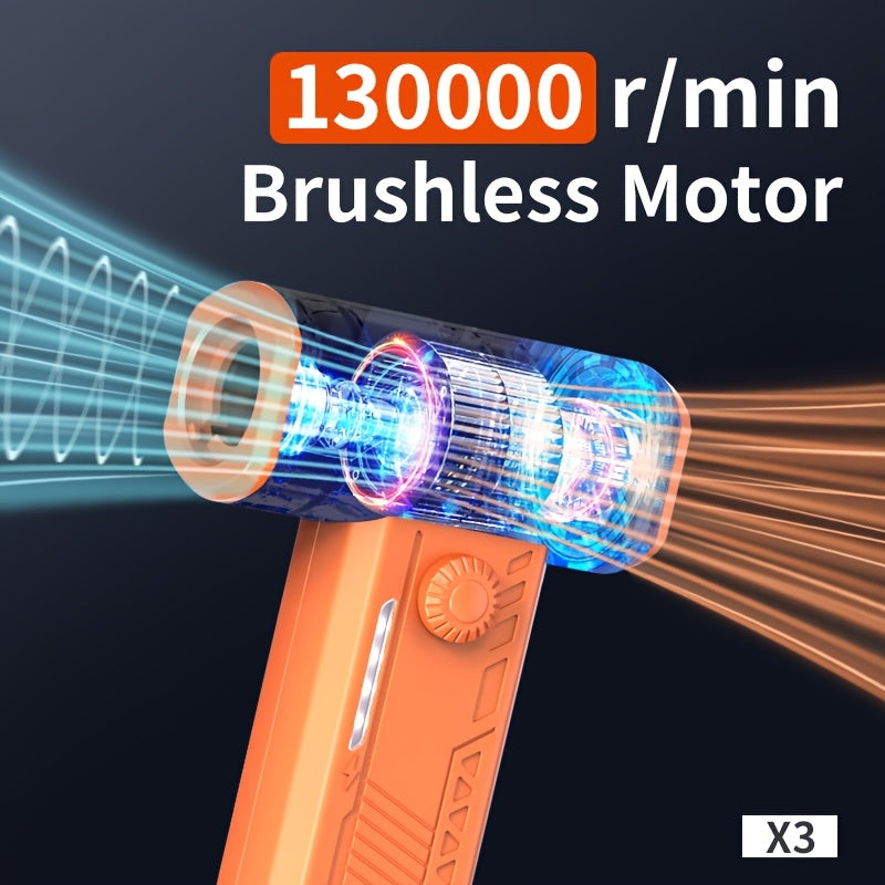 Mini Portable Turbo Fan with LED Light Dual Nozzles High-Speed Dust Removal for Home Office Car Camping