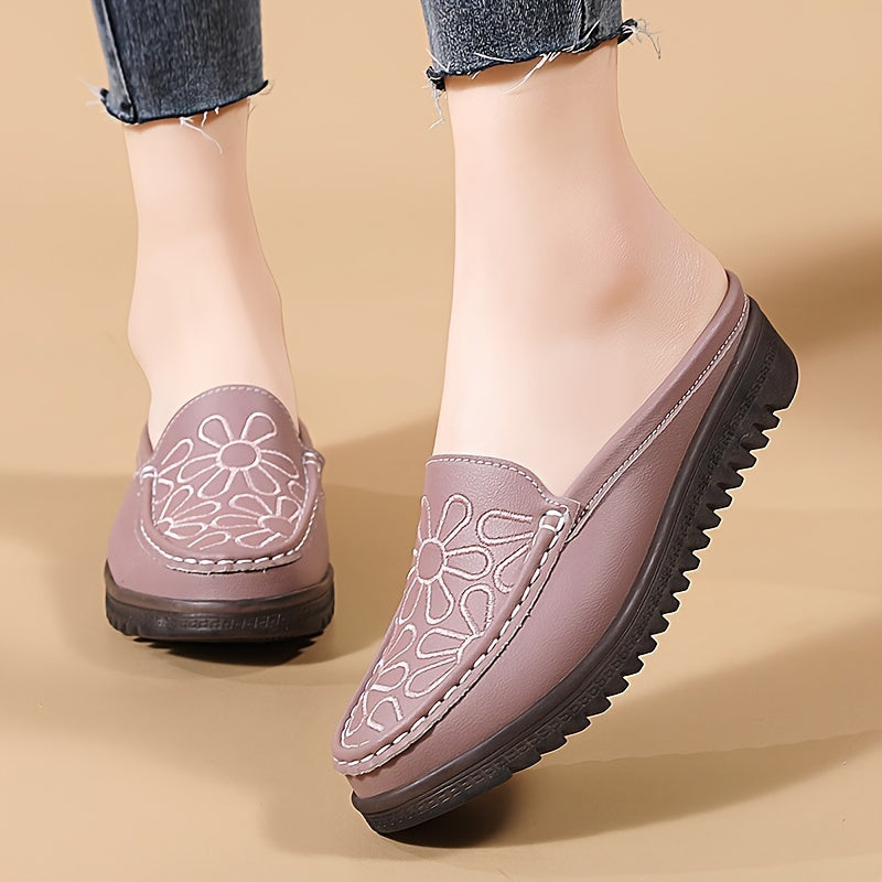 Women's Lightweight Slip-On Mules with Flat Heel and Plain Toe Man-Made Materials All-Season