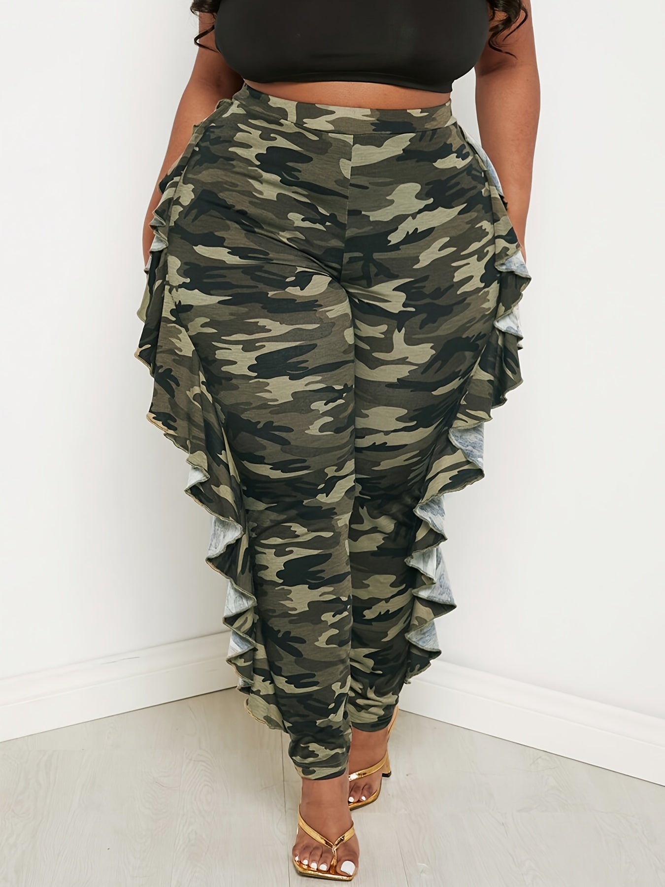 Plus Size Women's High-Waisted Camouflage Leggings Non-See-Through Warm Trousers