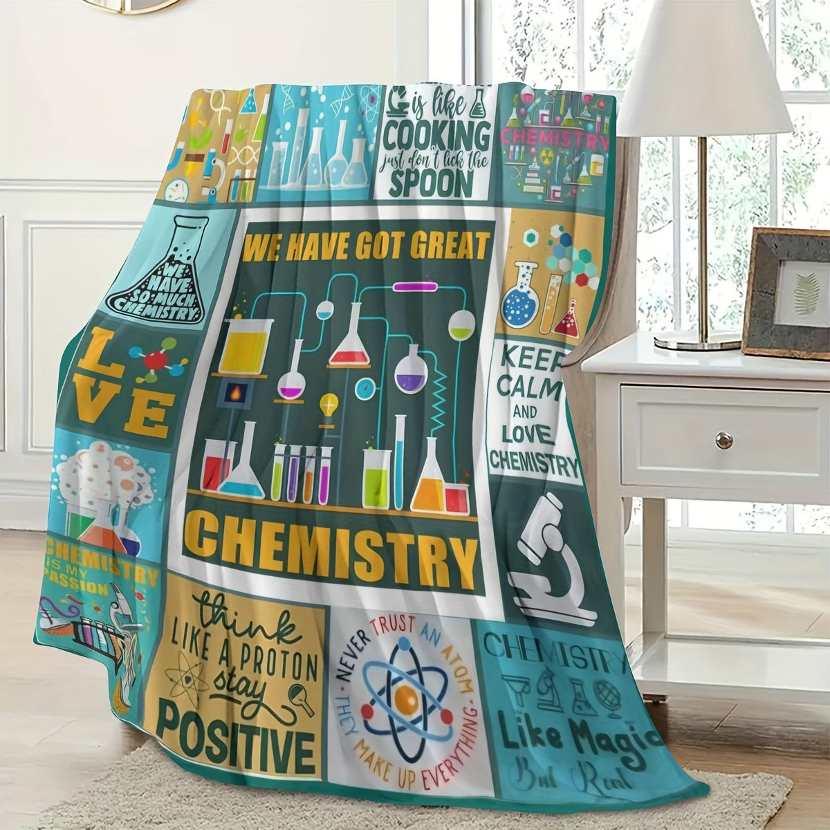 Fleece Throw Blanket with Chemistry Theme for Science Lovers and Students