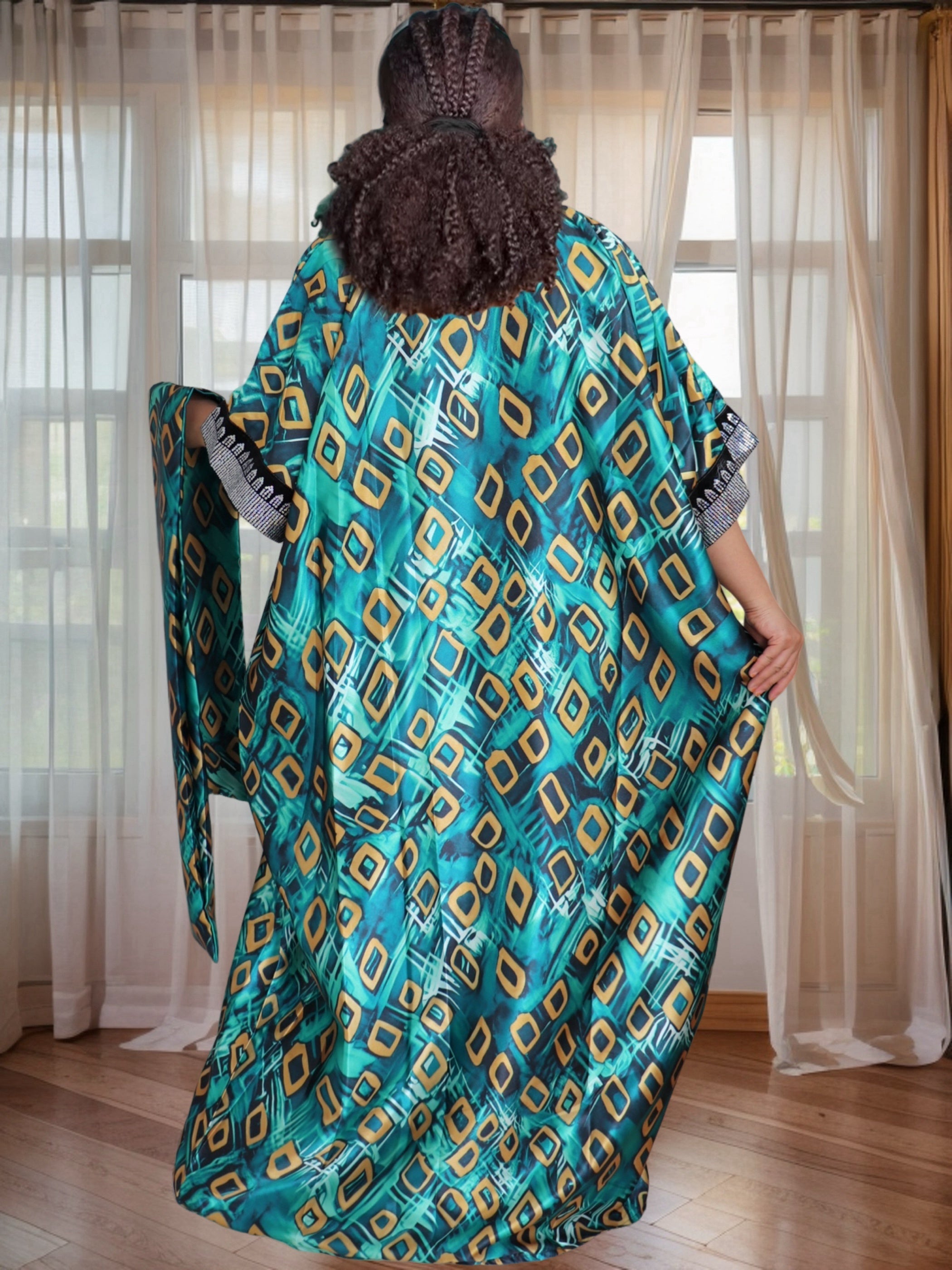 Plus Size African Sequin Printed Satin Long Dress