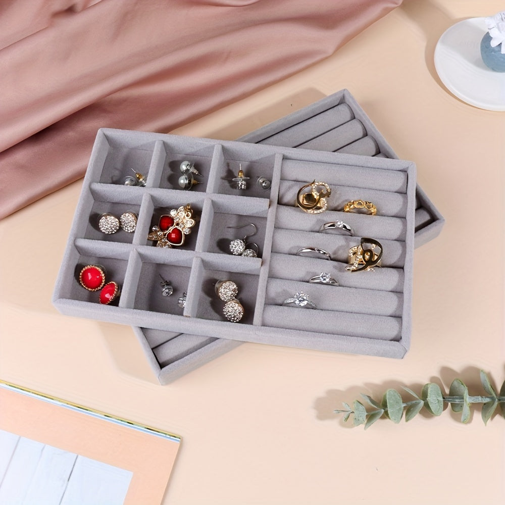 Caja de joyería de terciopelo para anillos, pendientes y almacenamiento de joyas